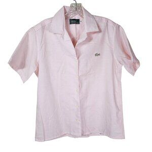 VTG 80s Izod Lacoste Pastel Pink Short-Sleeve Button-Up Shirt 14 Tennis Prep